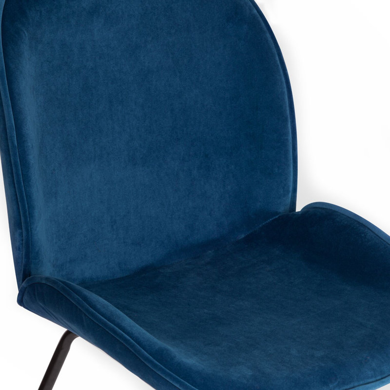 2 Preminger Velvet Upholstered Dining Chair with Metal Legs, Blue