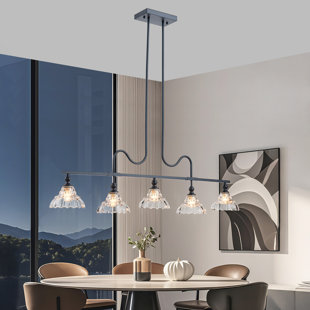 47.24" 5-Light Black Linear Chandelier with Clear Glass Shades, E12 Base, Modern Farmhouse Kitchen Island Pendant Light Fixture