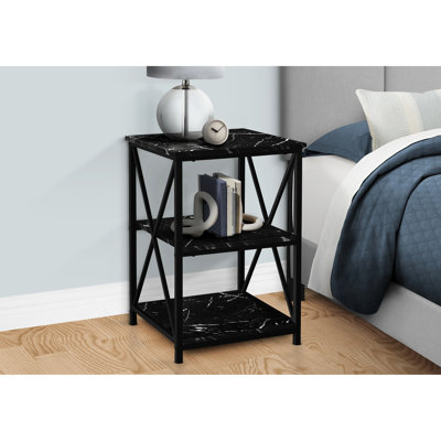 Black Marble Look Side Table With Metal Frame And Storage Shelves Modern Accent Appearance Stable Support