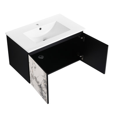 Floating Bathroom Vanity With Ceramics Sink - Black, Modern, Resilient Plywood
