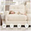 Canapé d'angle modulaire deux places en chenille avec deux poufs, bordure à volants et accoudoirs arrondis, beige