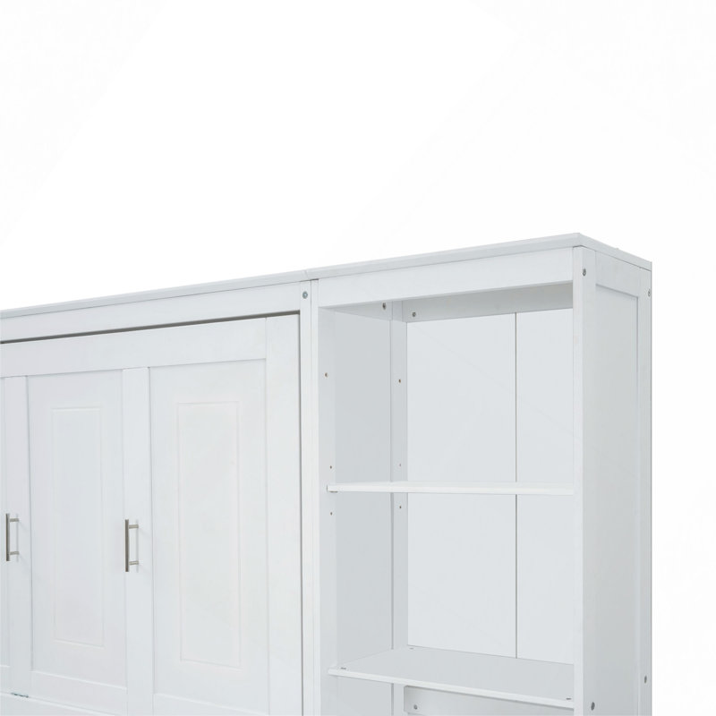 Lit escamotable avec bureau et bibliothèque Murphy, blanc, Lit double