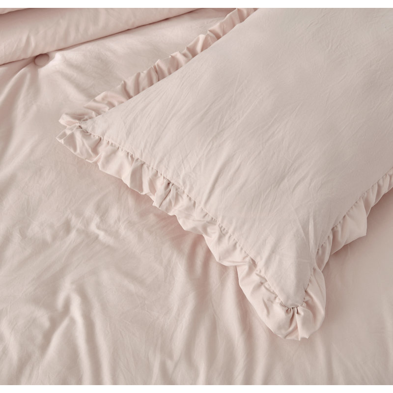Blush Oversized Queen Microfiber Comforter Set with Ruffled Trim
