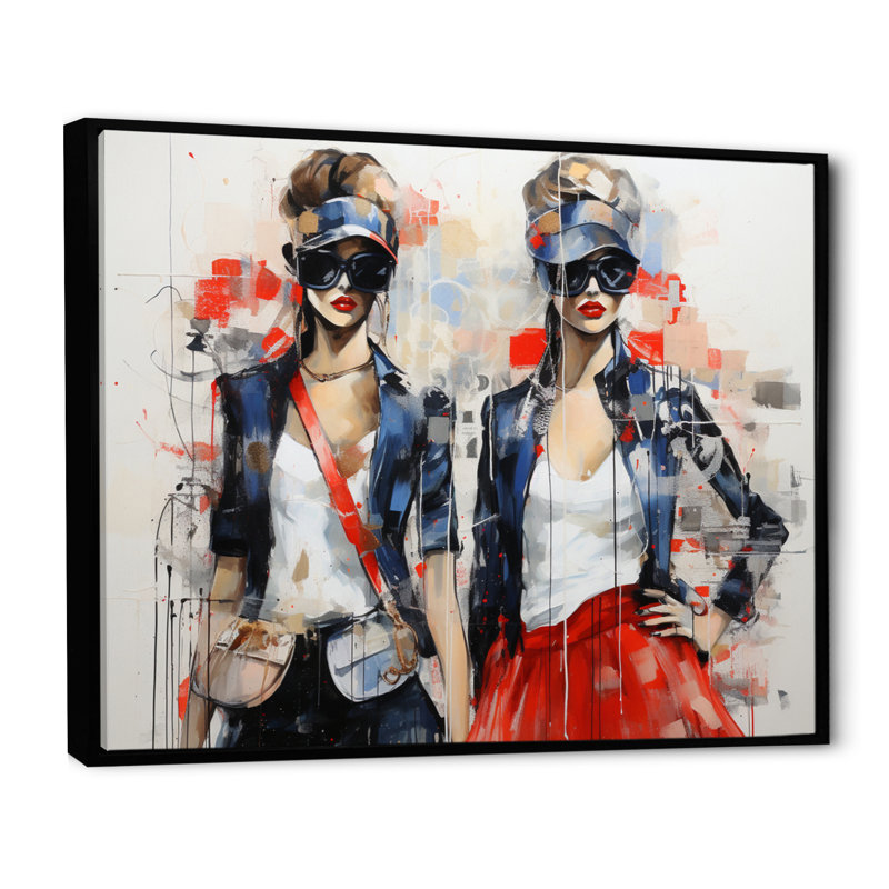 " Fashion Woman Walk V " Mixed Media Print, H 24 po x l 32 po, Cadre flottant noir