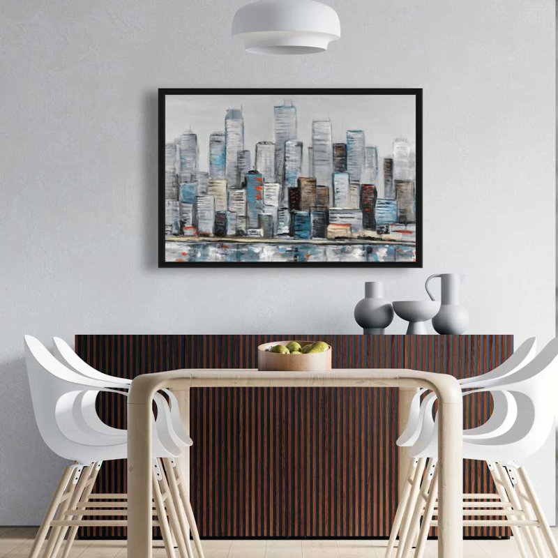 Toile abstraite urbaine urbaine - Art contemporain encadré, H 25,25 po x l 37,25 po