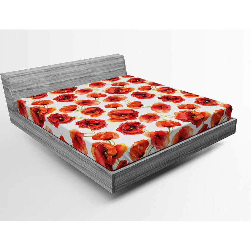 Microfiber Floral Fitted Sheet, Full Fitted Sheet, Red/Beige Floral 16