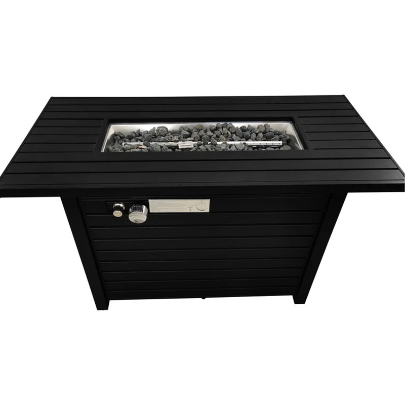 Table de foyer d'extérieur en acier noire avec couvercle H 25 po x l 42 po, flamme réglable moderne, dimension en acier inoxydable