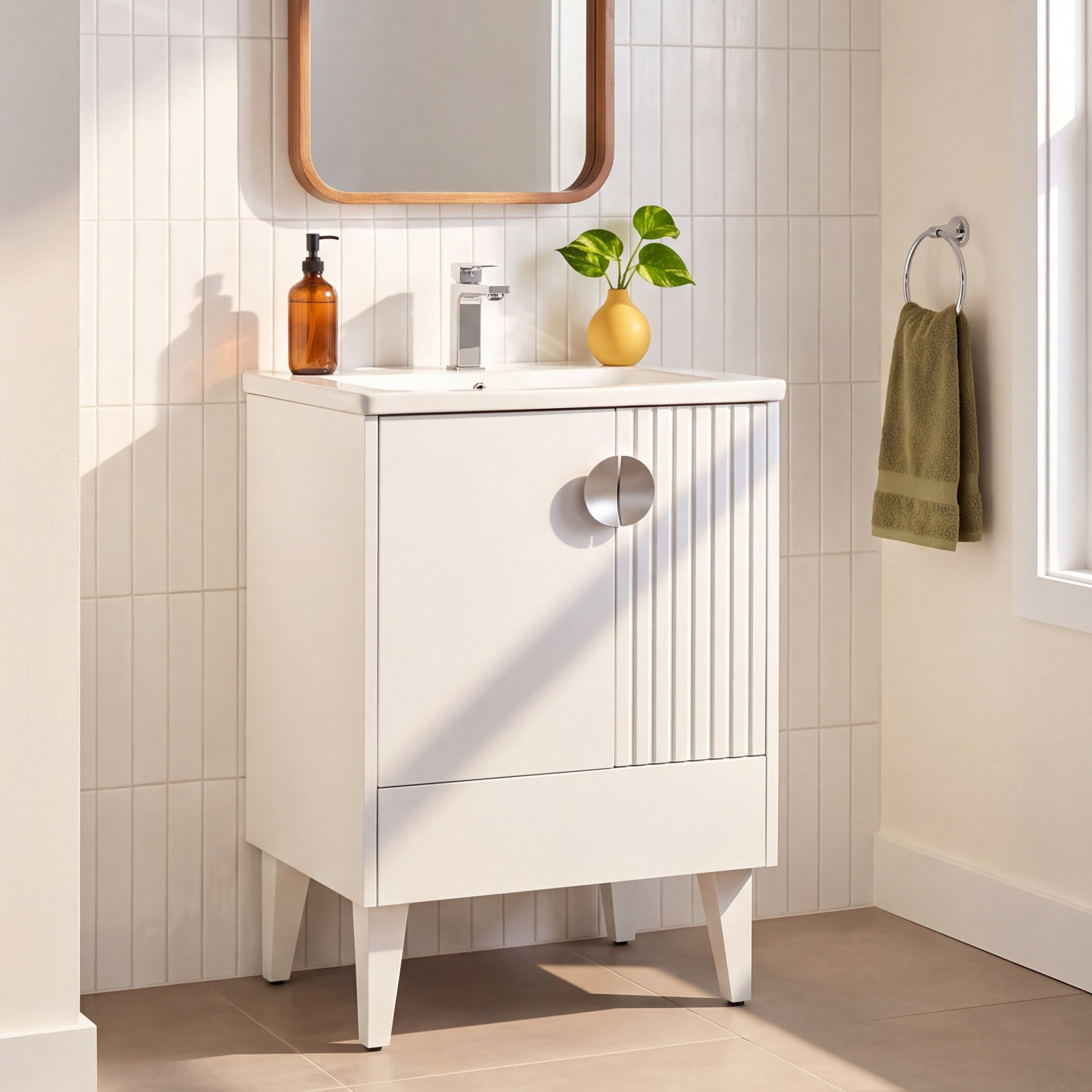 Saimah 24 " Single Bathroom Vanity, White Matte, Polished Chrome