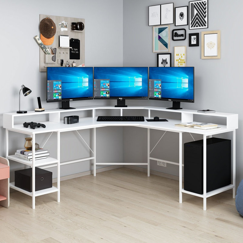 Bureau d'étude moderne, blanc, 70,9 po x 35,4 po x 23,6 po | 100% panneau de particules enduit de mélamine, épaisseur: 0,7 pouce | Conception élégante pour le bureau à domicile, surface de travail durable et élégante, parfaite pour la productivité