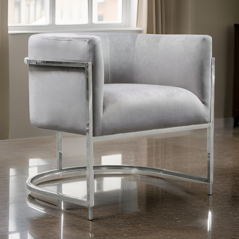 Fauteuil en velours de 30 po de largeur Maxuel, Velours gris, Argent