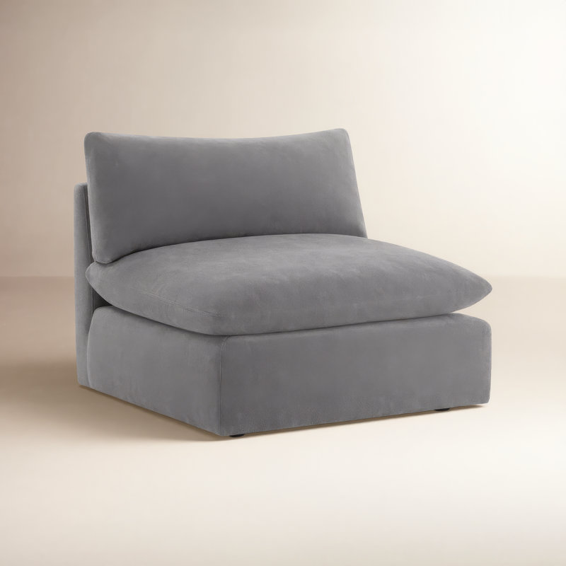 Annabella 80.9" Upholstered Armless Chair, Elite Pewter Textured Performance Chenille