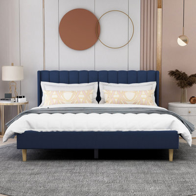 Eriksay Low Profile Upholstered Platform Bed with Wingback Headboard