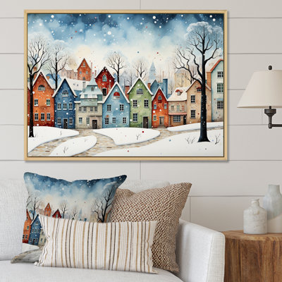 Multicolor frosty city in winter I - Winter Landscape Framed Canvas Print Wall Art