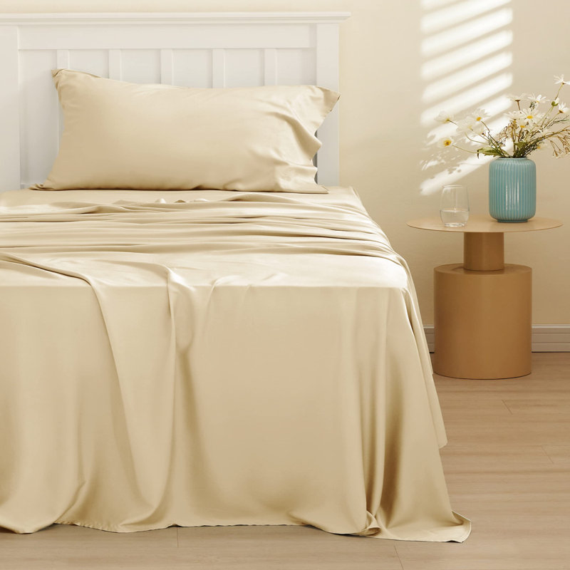 Essential Collection Cooling Rayon Derived from Bamboo Sheet Set, Twin Sheet Set with 1 Pillowcase, Alabaster Gleam