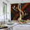 Rideau filtrant la lumière à motif géométrique abstrait de 2 feuilles avec motif de ciel étoilé de lune or noir, décor d'art moderne, conception à passe-tringle facile à suspendre, rideaux toutes saisons pour la maison, le salon, la chambre, le cabinet d'étude, la décoration
