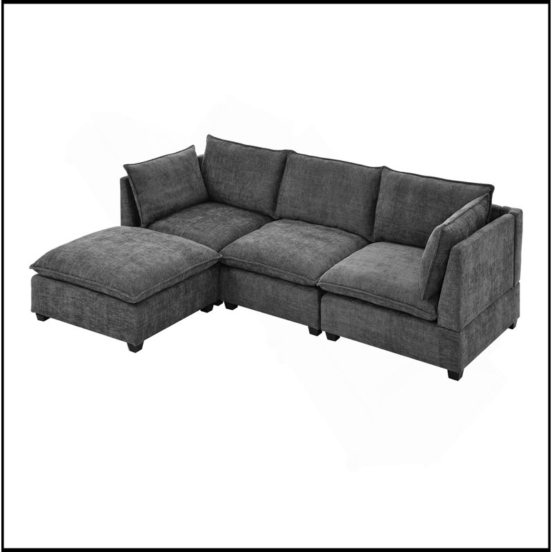 Canapé-lit modulaire convertible avec repose-pieds, canapé 3 places en L avec accoudoirs rembourrés, canapé Cloud pour salon, appartement et bureau