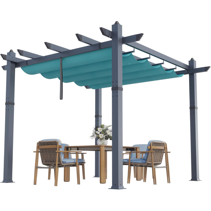 Aluminum Pergola, Outdoor Metal Pergola, Teal/Black, 7.88" H x 17.33" W x 58.27" D