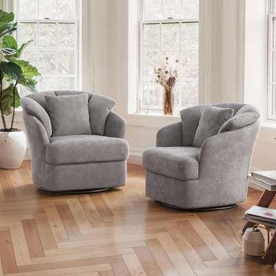 Lillyona Chenille Swivel Barrel Chairs