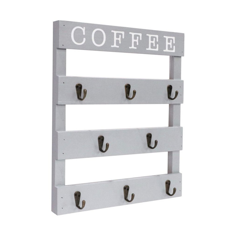 EMAISON Coffee Mug Holder Wall Mounted Rustic Wood Cup Organizer with 8 Hooks for Home