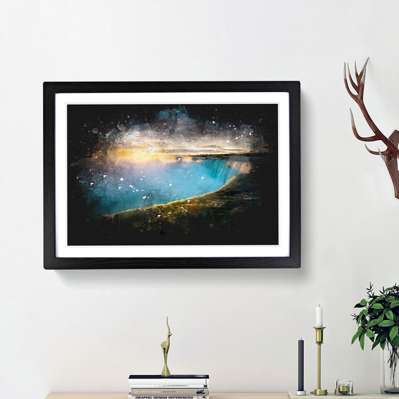Niagara Falls Sunrise In Canada - Single Picture Frame Print on MDF, 33cm H x 45cm W x 2cm D, Black Framed