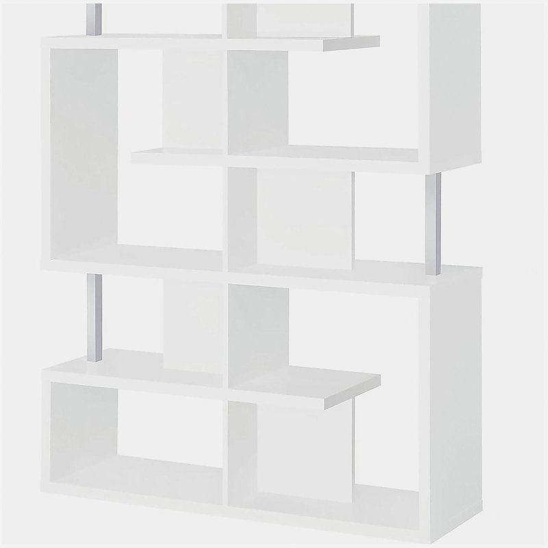 Bibliothèque géométrique blanche et chrome à 5 couches