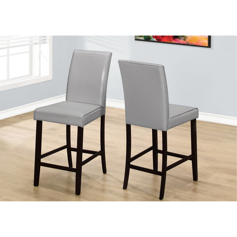 Chaises de salle à manger à hauteur de comptoir (de 2), revêtement gris, pieds en bois, confortable pour la cuisine, 2 chaises transitionnelles, coin cuisine en similicuir,
