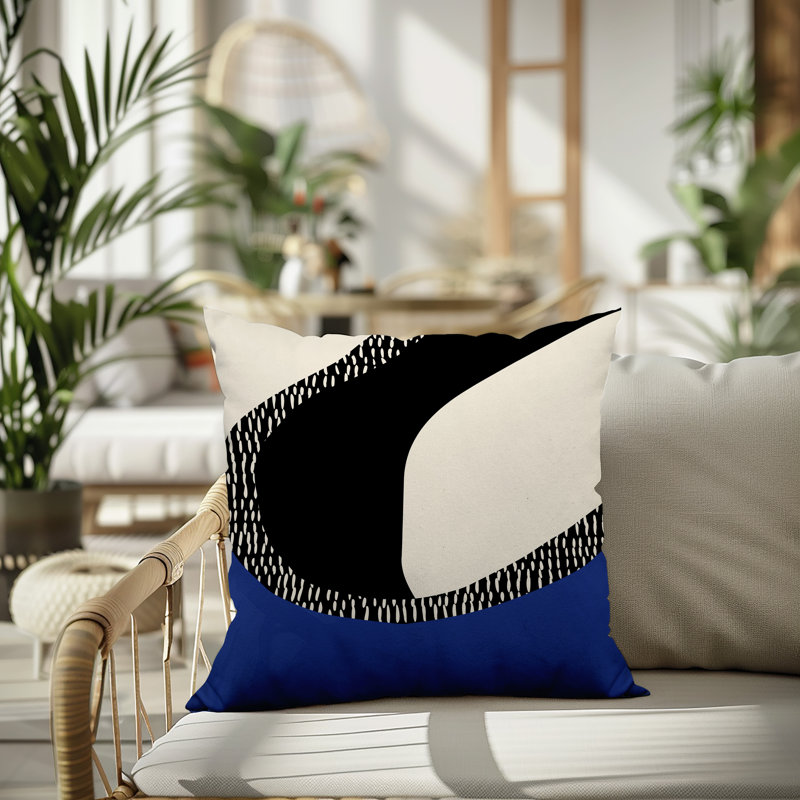 Coussin carré intérieur / extérieur pia, H 15 po x l 15 po, Bleu marine / noir / blanc cassé