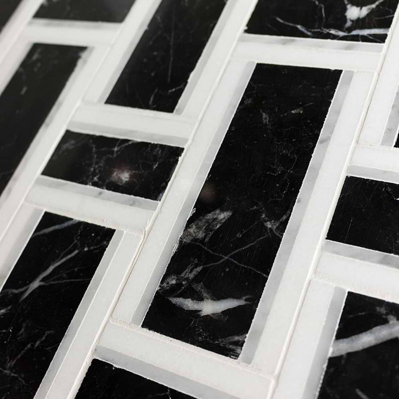 Esplanade 13x13 Basketweave Polished Marble Mosaic Tile, Black Beauty