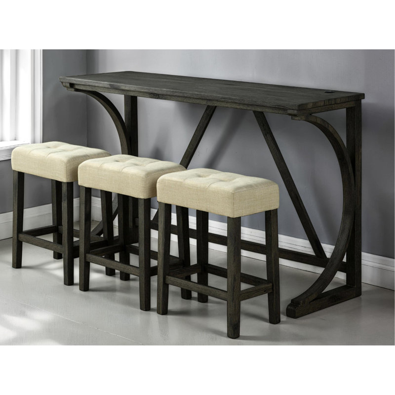 Ensemble de salle à manger 4 pièces avec sièges, coussins beiges, table rectangulaire brune et tabourets pour les aires de tabourets rustiques, siège en tissu 3 pièces