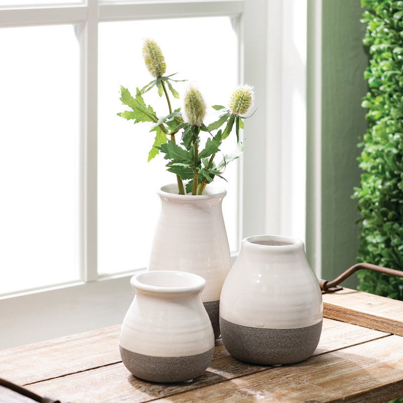 Mcquade Ceramic Table Vase, White/Gray