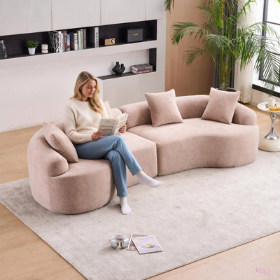 Canapé-lit d'angle modulaire LY-025, 4 places, revêtement en tissu chenille imitation bois, canapé-lit, rembourrage en mousse haute densité 30D pour appartement et salon