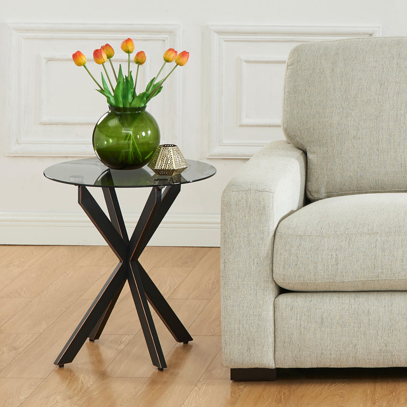 Jaona Glass Top End Table, Black