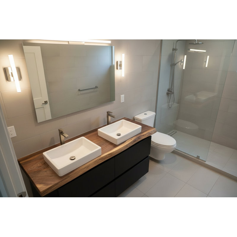 Plateau de meuble-lavabo en noyer personnalisable, 60", 18"