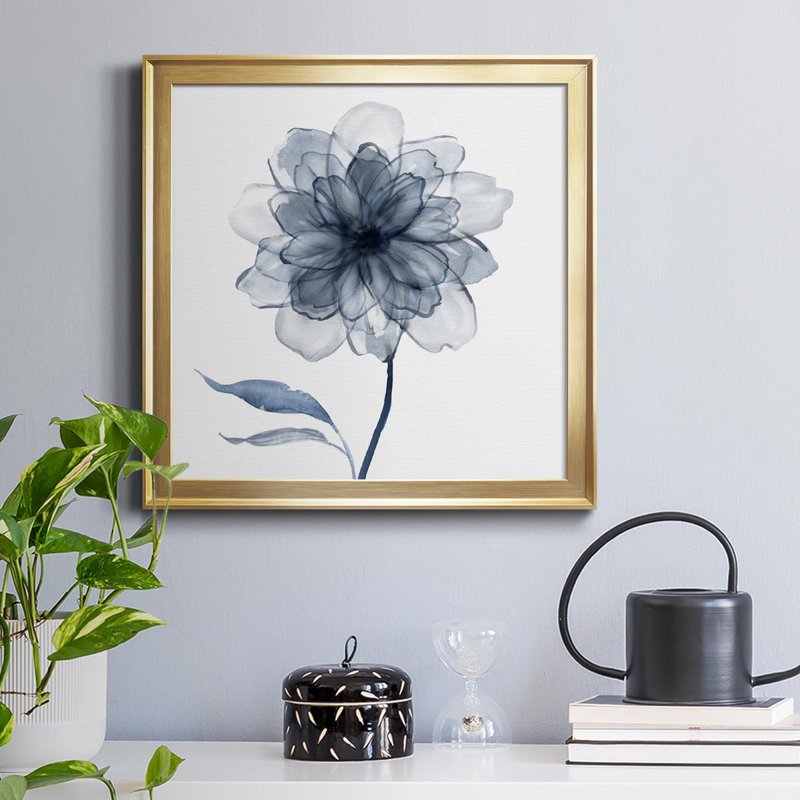 Indigo Bloom IV - Peinture sur toile encadrée, H 34,5 po x l 34,5 po x P 1,5 po, Or