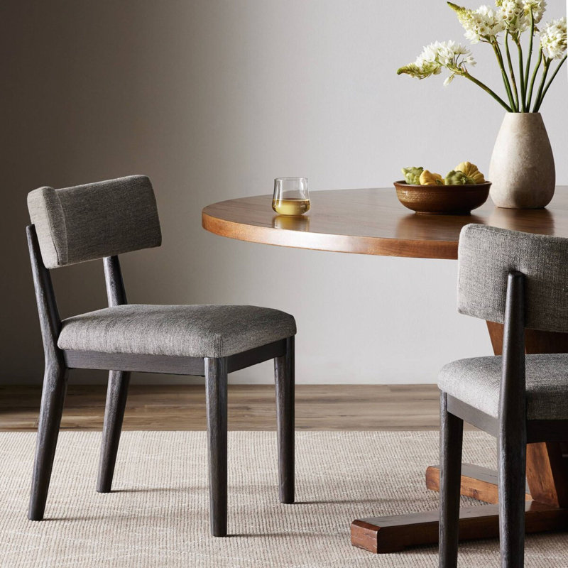 Cardell Fabric Side Chair in Alcala Nickel, Polyester Blend Alcala Nickel, Burnt Parawood