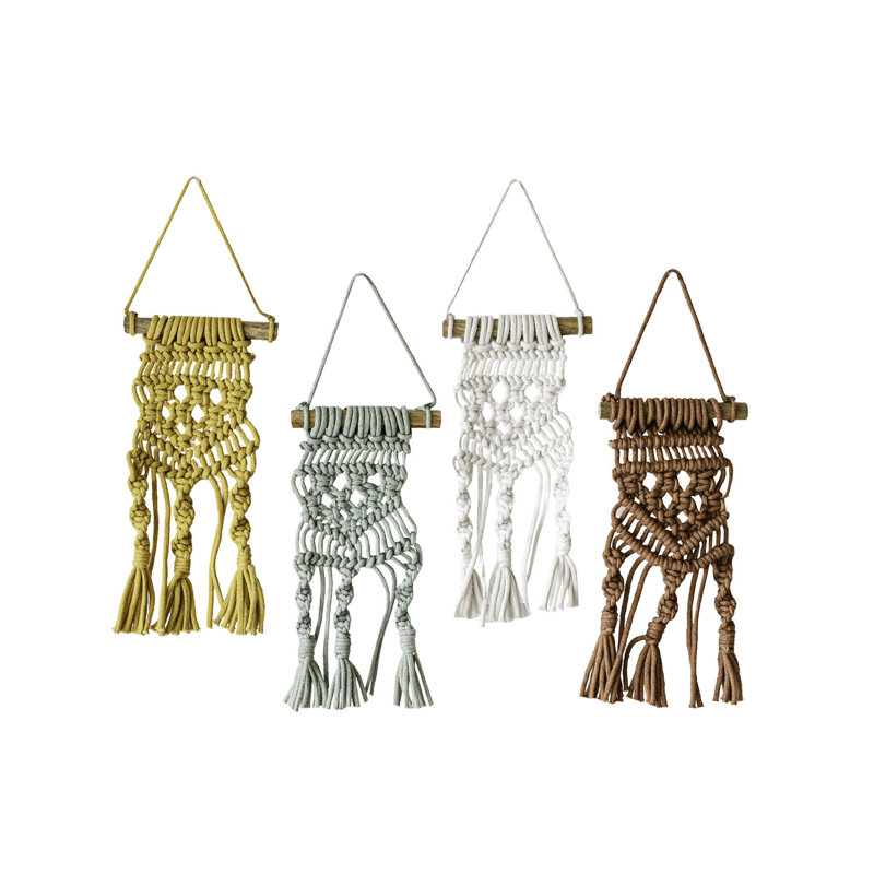 Ensemble de 4 petites décorations murales en coton et bois Foreside Home & Garden