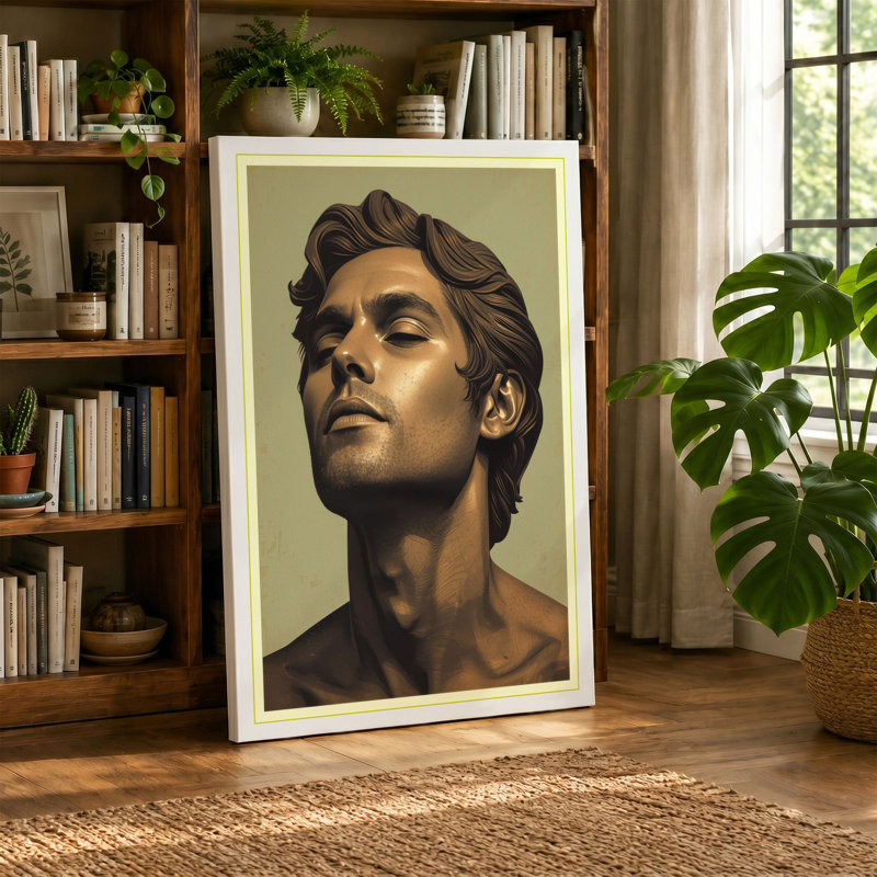 Contemplative Gaze Minimalist - Wrapped Canvas, 24x16 - 61.0 x 40.6 cm, Sage Border