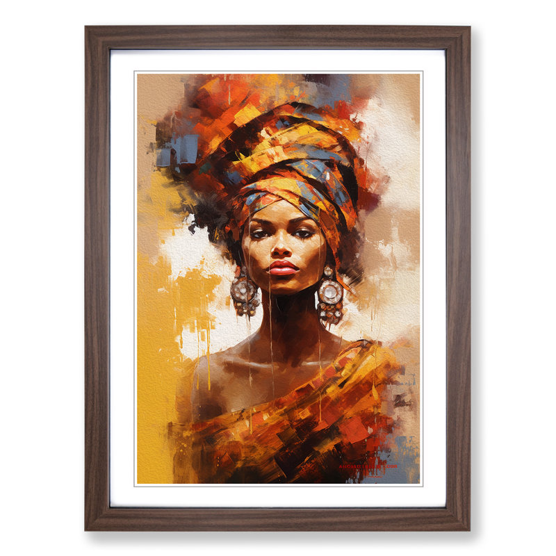 African Woman Impressionism No.2 - Framed Print, 64cm H x 46cm W x 2cm D, Walnut 