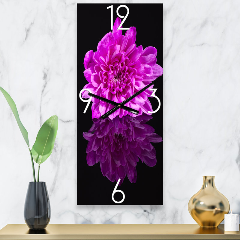 Horloge murale traditionnelle simple fleur de chrysanthème sur fond noir, Grand