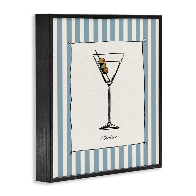 Giclée sur toile Martini Summer Stripes, design par Susan Jill, 12 x 12, Midnight Black Giclee Framed