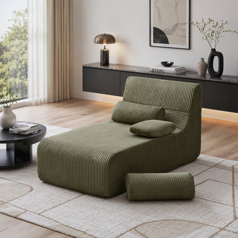 Méridienne modulaire de 34,2 po, fauteuil en velours côtelé désossé, fauteuil à plancher comprimé avec dossier ergonomique incurvé