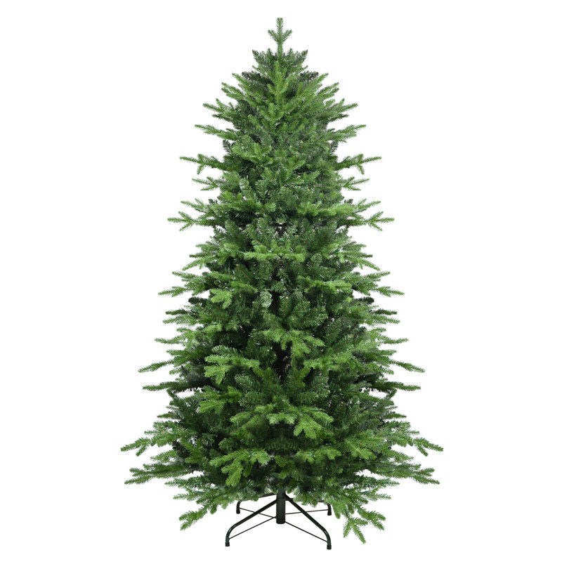 Arbre de Noël 7,5 pi en PVC + PE vert avec 2856 pointes - Arbre à charnières plein et luxueux avec support en métal, H 7,5 pi