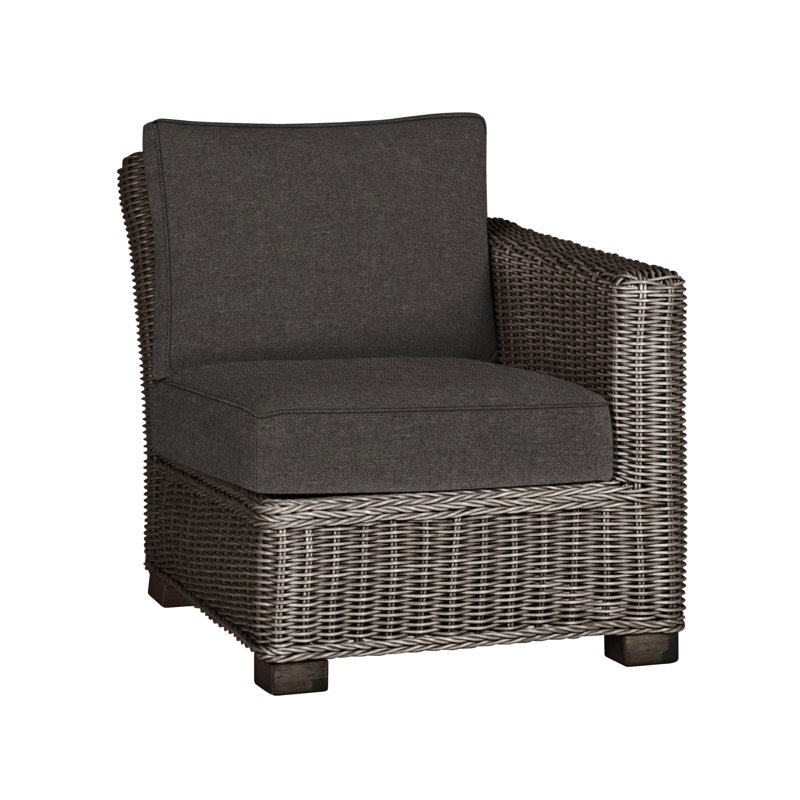 Canapé modulaire d'extérieur en résine tressée rustique N-Dura, Welt, Noir noyer, Fossile de Vérone