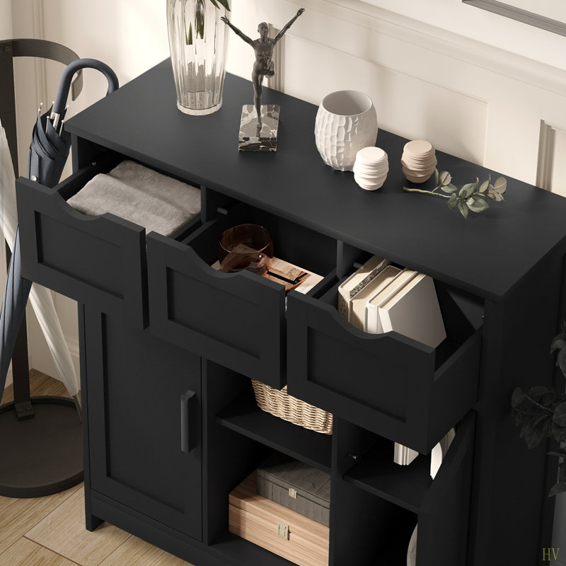 Buffet de 35,4 po de largeur avec 3 tiroirs et 3 tablettes réglables, armoire avec 2 portes, armoire d'appoint