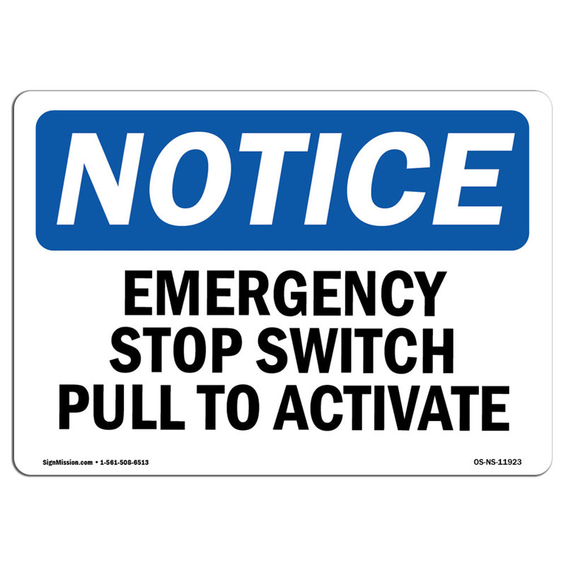 Interrupteur d'arrêt d'urgence pour activer le panneau, H 12 po x l 18 po x P 0,1 po