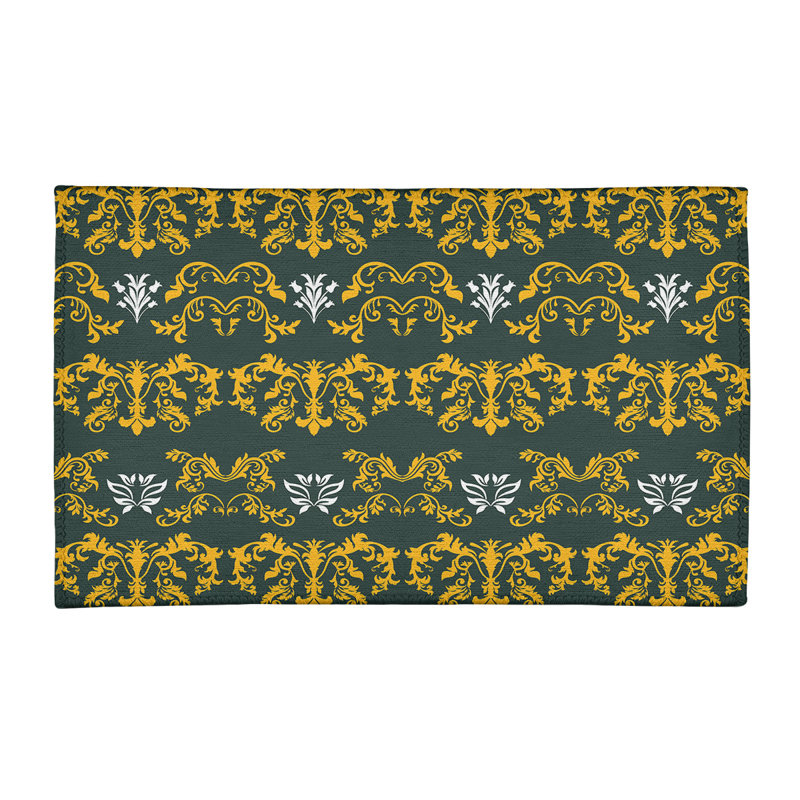 Tapis vert / jaune Damask, Rectangle 4 pi x 6 pi