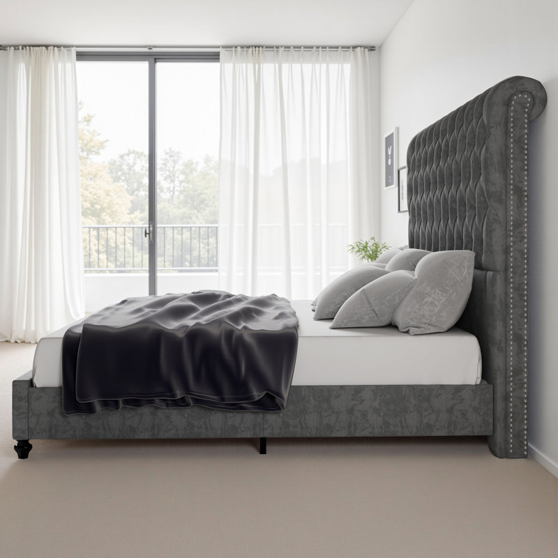 Jampier Upholstered Sleigh Bed, Light Gray, King