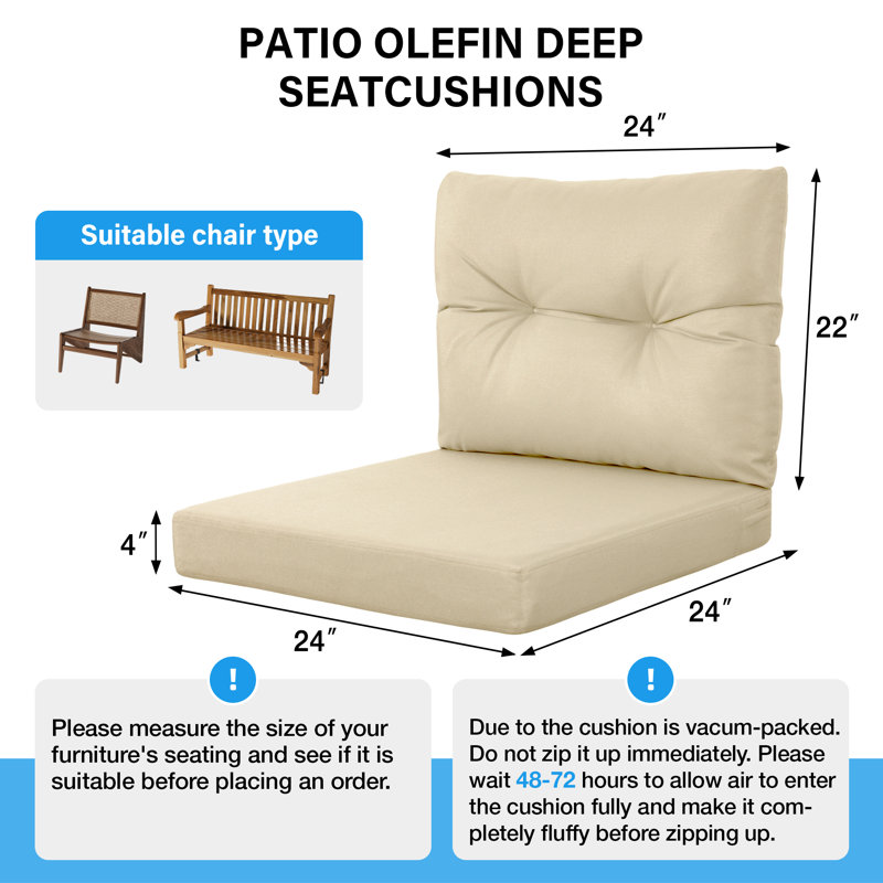 Outdoor 4" Thick Loveseat Cushion Set Waterproof Replacement Patio Chair Cushions Fade Resistant Seat/Back Cushion (Beige)