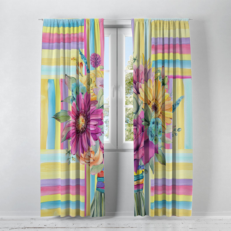 Rideaux semi-transparents à motif floral printanier, l 40 po x L 82 po