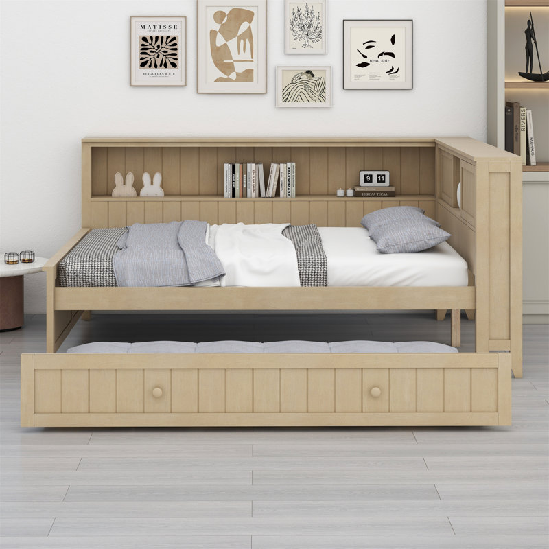 Wood Daybed With Storage Shelves And Trundle